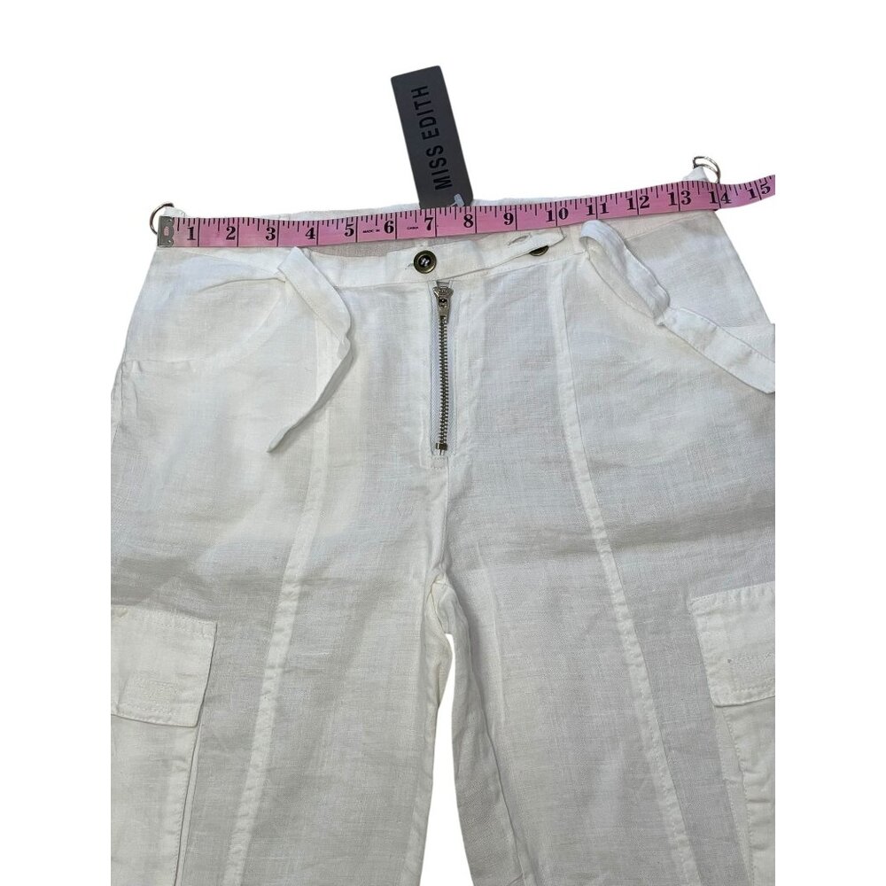 White Linen‎ Cargo Pants Miss Edith Size S Lightweight & Breathable With Pockets - Picture 11 of 12